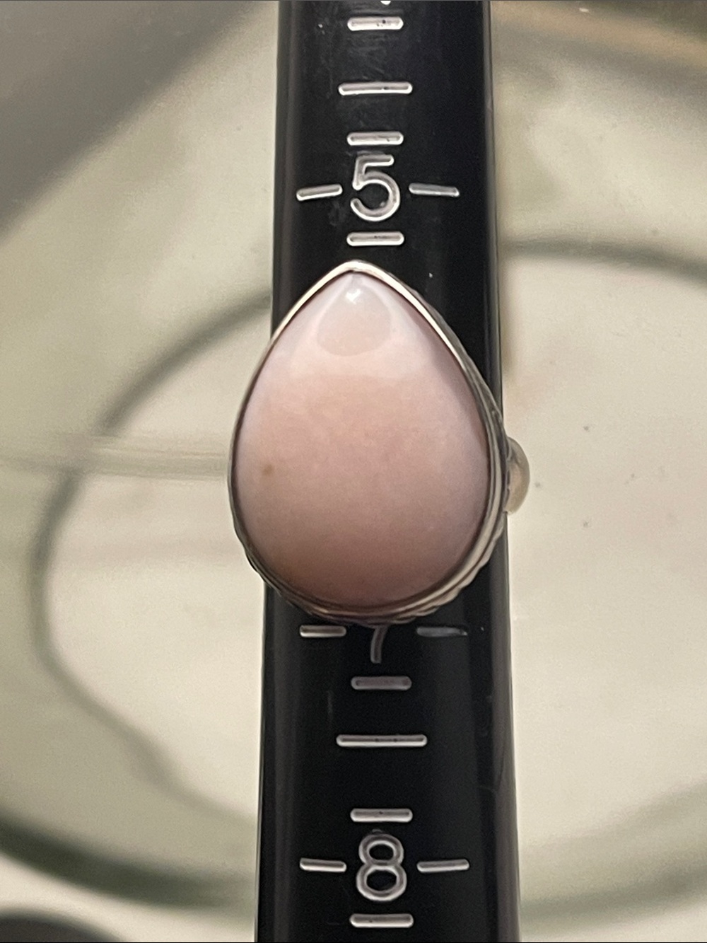 Sterling Silver Teardrop Pink Stone Ring - Size 6